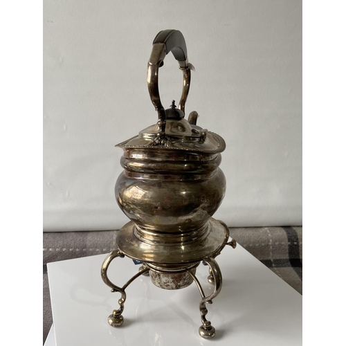 188J - A Birmingham silver spirit kettle, stand & burner, engraved to the front 'Souvenir H.M.S 'Myosotis' ... 