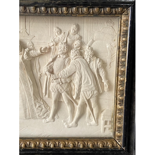 2 - An 18th/ 19th century marble carved panel fitted within a gilt wooden frame. Depicting Queen Elizabe... 