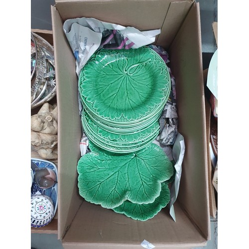 118B - 3 Boxes of collectable odds to include Ep ware, Elgin regiment hand carved military plaque, majolica... 