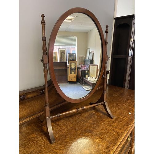 73 - A 19th century mahogany framed dressing table mirror  with turned column support. [68cm in height]