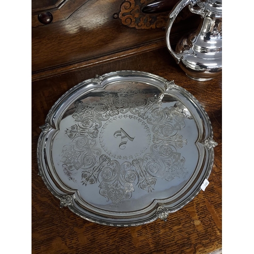 101 - An Antique Walker and Hall E.P Tea/ Coffee service together with an Engraved E.P Serving tray.