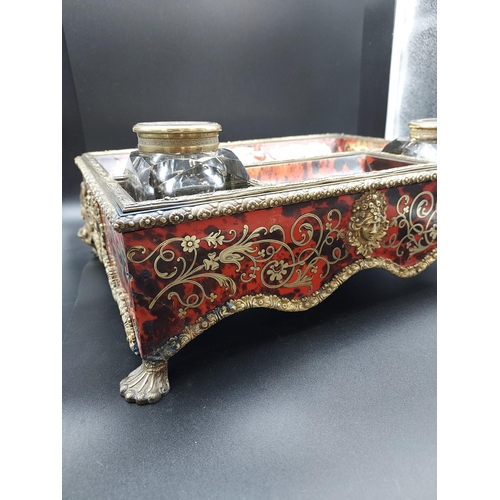 108 - A Lovely example of a Victorian French Boulle work ink well stand. Detailing gilt brass inlays and t... 