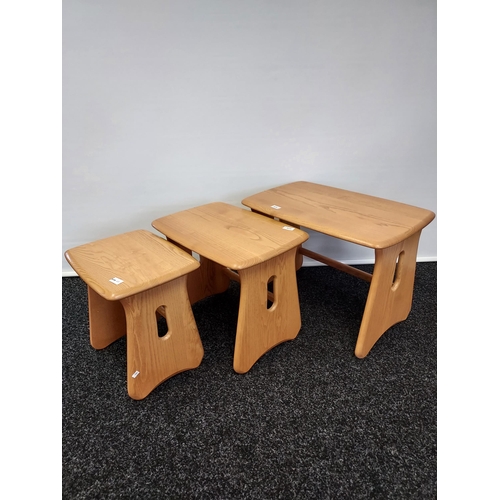 204 - A Set of three Light Elm Wood Windsor Ercol tables [Nest] [45x63x41cm]