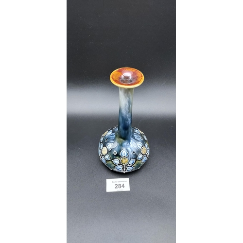 284 - A Royal Doulton Lambeth bud vase in a Rennie MacIntosh style pattern. Signed GS. [17CM in height]