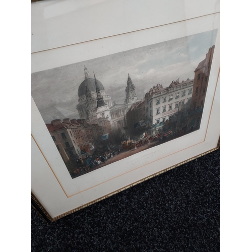 334 - A lot of two framed & mounted coloured engravings; 'St Pauls Cathedral' & 'Westminster Abbey & Bridg... 