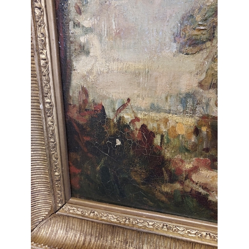 93 - A 19th century Oil painting on canvas depicting woodland scene. Fitted within an ornate gilt frame [... 