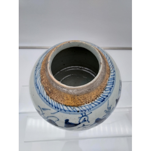 112 - A 19th century Chinese blue painted preserve pot, no lid. [16cm in height]