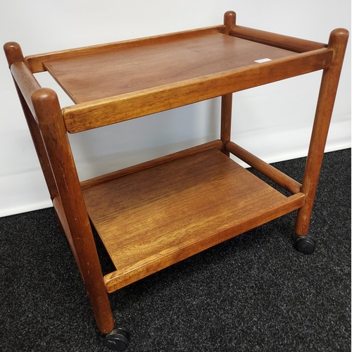 248 - Mid century D-scan teak two tier trolley table [72x72x46cm]