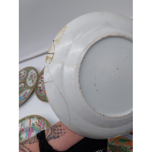 109 - A Lot of 6 Antique Chinese Famille Rose hand painted plates. [Some as found]