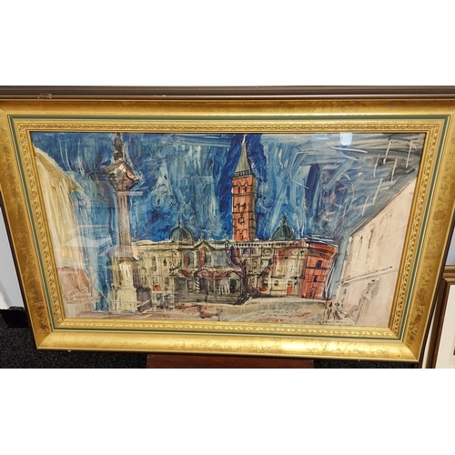 145 - An original watercolour depicting town building. Signed by the artist.