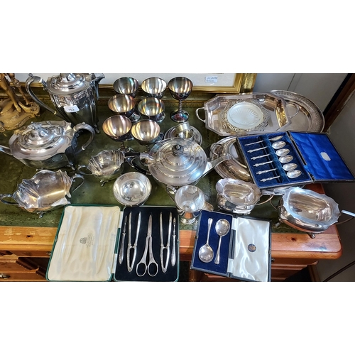 153 - A Collection of Silver plated and E.P Wares to include Tea/ Coffee service, serving tureens, goblets... 