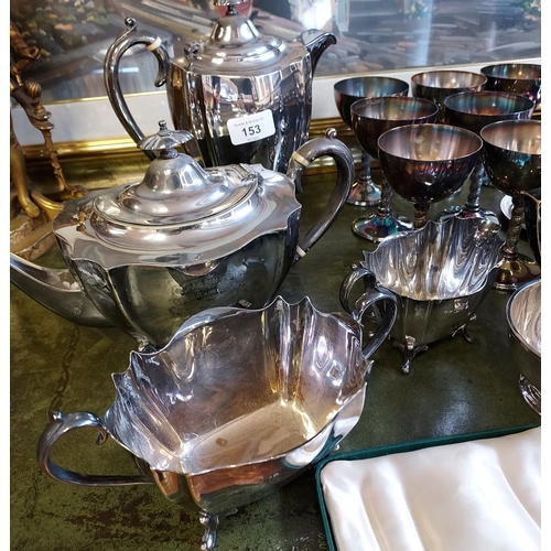 153 - A Collection of Silver plated and E.P Wares to include Tea/ Coffee service, serving tureens, goblets... 