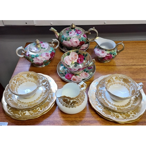 159 - A 10 Piece Hammersley & co part tea set together with a hand painted Victorian rose design tea pot, ... 