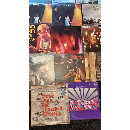 181 - A Collection of mixed genre records to include The Rolling Stones, T-Rex, David Bowie, Bob Dylan, Me... 