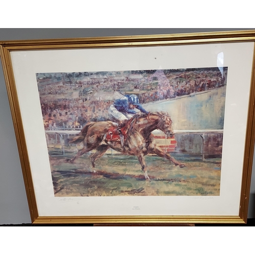 198 - A Limited edition [469/850] horse racing print titled 'Nashwan' by Claire Eva Burton. Signed in penc... 