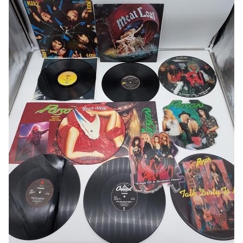 216 - A Collection of various picture disc and LP Records to include Poison, Great White, Meat Loaf & Kizz