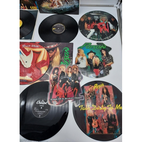 216 - A Collection of various picture disc and LP Records to include Poison, Great White, Meat Loaf & Kizz