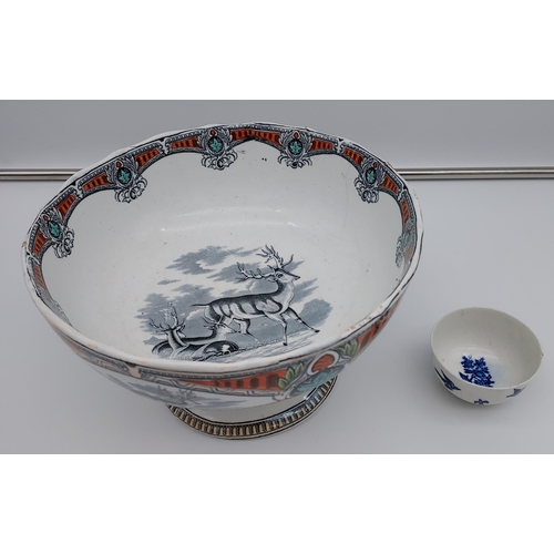 227 - A 19TH Century Scottish stag design bowl together with an early 19th century Derby blue and white dr... 