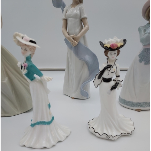 274 - A Lot of three Nao lady figurines together with two Coalport lady figurines