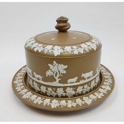 281 - A Large 19th century Wedgwood style cheese dish, detailed with vines, animals and barley stack handl... 