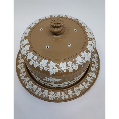 281 - A Large 19th century Wedgwood style cheese dish, detailed with vines, animals and barley stack handl... 