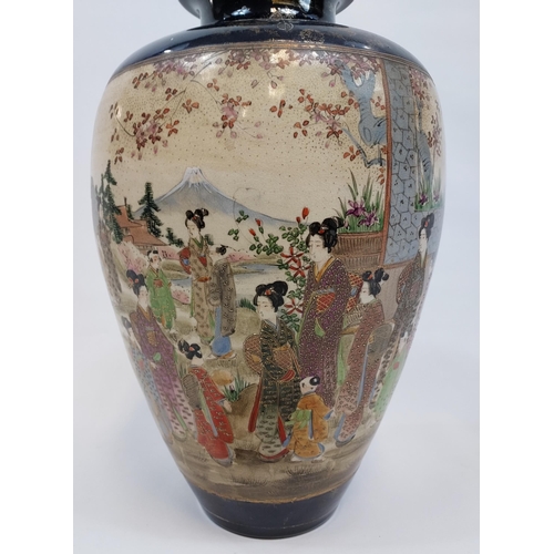 289 - A Large antique Japanese Satsuma hand painted panel vase. Comes with photos of soldier seated next t... 