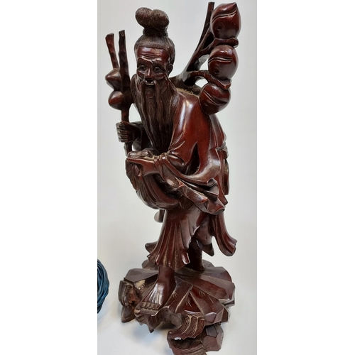 325A - Two hand carved Root Wood Japanese/ Chinese Immortal figures. One is made into a table lamp. [50cm i... 