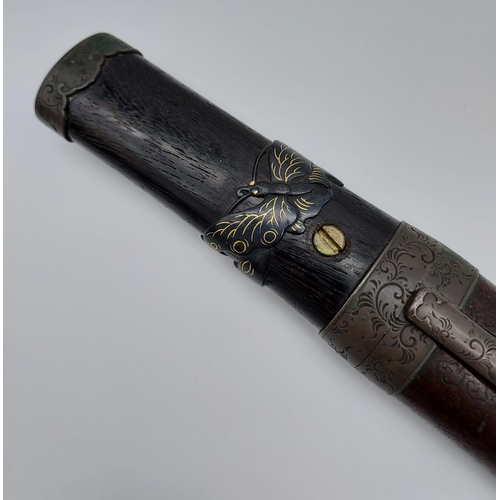 391 - An 18th/ 19th century Japanese Tanto blade. With original saya, Bronzed ornate mounts, two smaller b... 