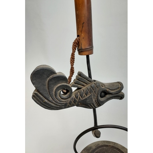 421 - A 19th century Japanese Jizai Kagi Hearth hook with Cast iron Japanese hanging kettle.