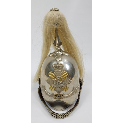 435 - A Rare and Scarce 1871 pattern Fife and Forfar light horse helmet. Horse hair and spiked helmet topp... 