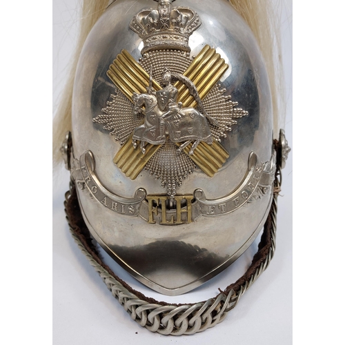 435 - A Rare and Scarce 1871 pattern Fife and Forfar light horse helmet. Horse hair and spiked helmet topp... 