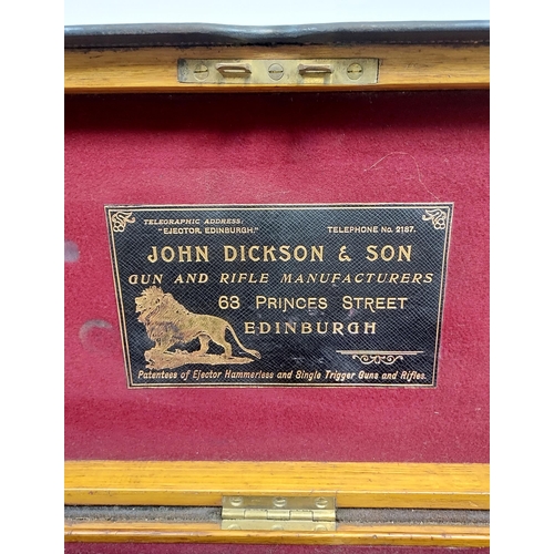 437 - Antique John Dickson & Son Gun &Rifle manufacturers gun case. Designed with brass mounts and leather... 