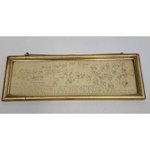 483 - Antique print depicting various characters with key to people showed within the print. [14x42cm]