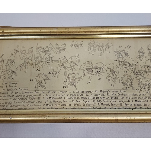 483 - Antique print depicting various characters with key to people showed within the print. [14x42cm]