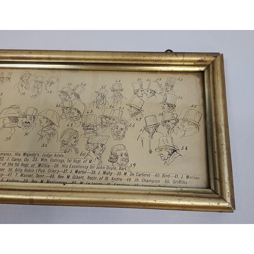 483 - Antique print depicting various characters with key to people showed within the print. [14x42cm]