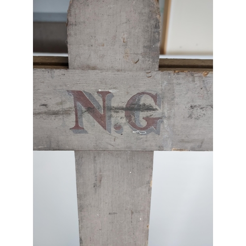 495A - An Antique Large artists easel stand. Showing hand painted Initials to the top. 'N.G.' [Possibly the... 