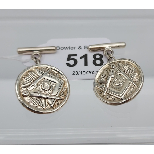 518 - A pair of silver masonic cufflinks [10.24g]