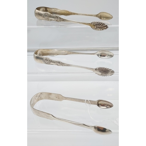 520 - A Lot of three Victorian silver sugar tongs, Two Glasgow marked and the other London marked. [136gra... 