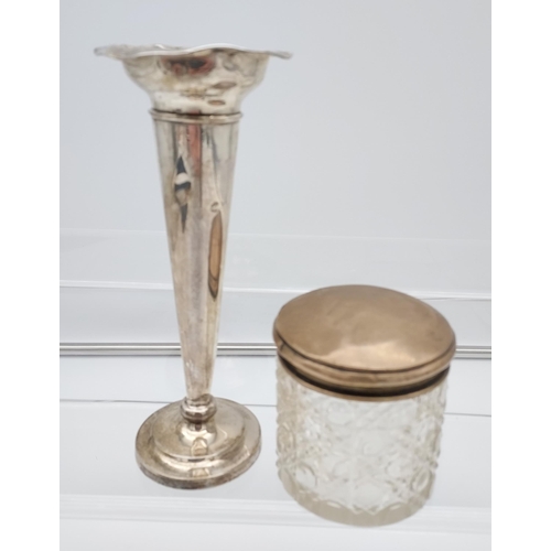 524 - A Birmingham silver fluted vase together with a Birmingham silver top preserve pot.