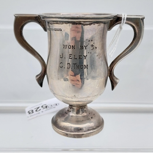 528 - Sterling Silver small two handle trophy. Engraved 'Jute Mills [Henderson Group] Lawn Tennis Clubs, M... 