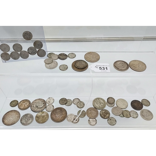 531 - A Collection of silver Victorian and later coins.