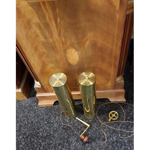 56 - A Reproduction grandfather clock. Comes with weights, pendulum and key. [220cm in height]