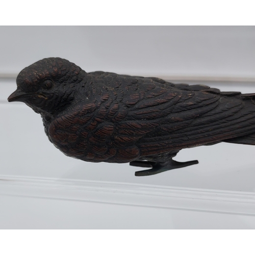 67 - Two Antique cold painted bronze bird sculptures. One missing foot. [14cm in length]