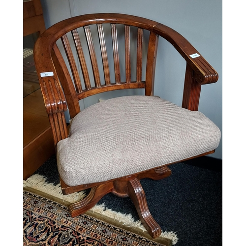 87 - Antique pine style captains chair.