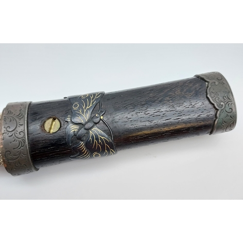 391 - An 18th/ 19th century Japanese Tanto blade. With original saya, Bronzed ornate mounts, two smaller b... 