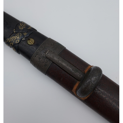 391 - An 18th/ 19th century Japanese Tanto blade. With original saya, Bronzed ornate mounts, two smaller b... 