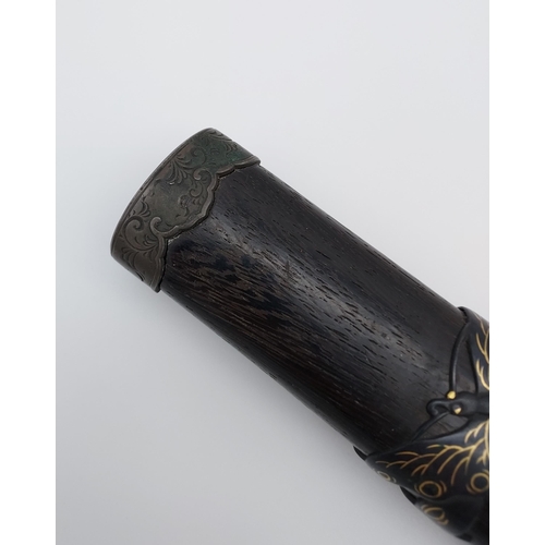 391 - An 18th/ 19th century Japanese Tanto blade. With original saya, Bronzed ornate mounts, two smaller b... 