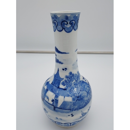 396 - Early 20th century Chinese Kangxi Nian Zhi period marked blue and white vase. Hand painted detailing... 