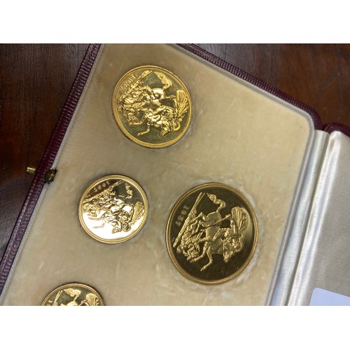 31 - 1937 Golf Proof Sovereign four coin set boxed. This scarce 1937 set features a proof Quintuple sover... 