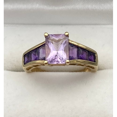 4 - A Ladies 9ct yellow gold ring set with purple cut stones. [Ring size N] [3.02Grams]